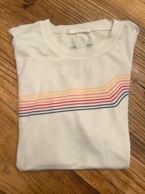 Marine Layer White Short Sleeve Tee with Rainbow Stripe